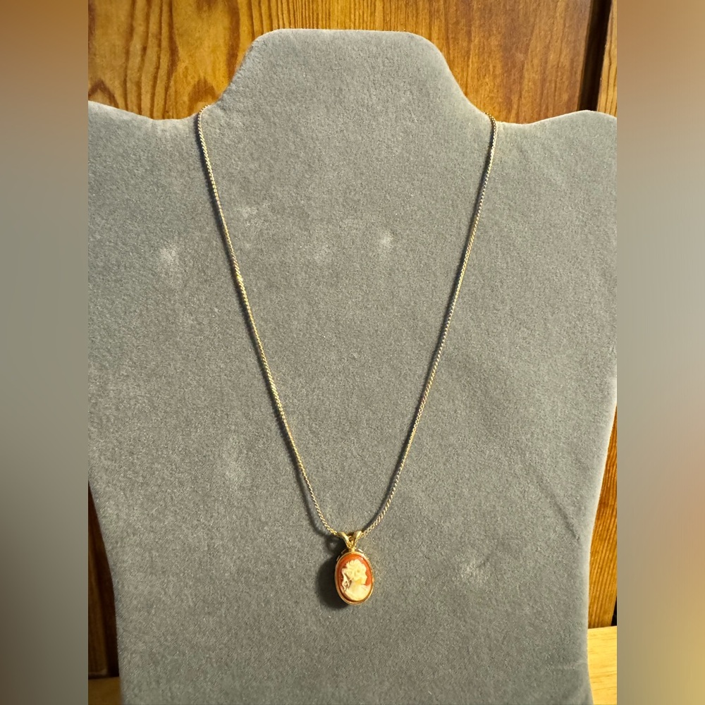 Dainty Gold Tone Cameo Necklace